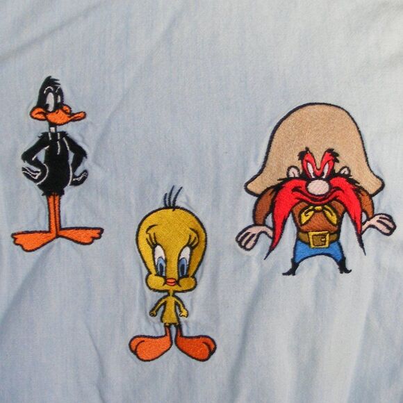 ACME Clothing Shirt L/XL, Chambray, Bugs, Daffy, Tweety, Sylvester, Sam, VINTAGE - Picture 2 of 14